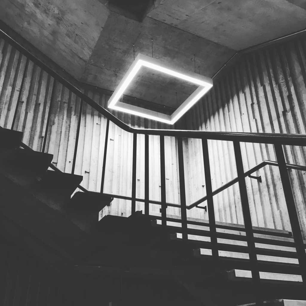 A stairwell lit from above in Lancaster University Library